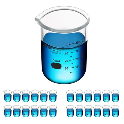 1.7oz(50ml) Sturdy Glass Beaker, 3.3 Borosilicate Griffin Low Form with Printed Graduation, Pack of 24, BKL050-024 - style: Vol.50ml, Pack of 24