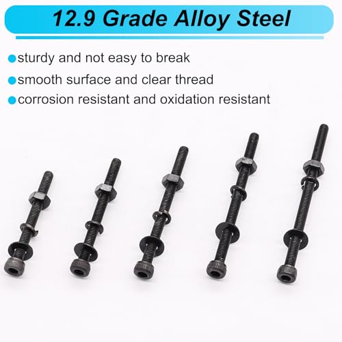 220PCS Black M4 Hex Socket Head Cap Screws, M4 x 30/35/40/45/50mm Metric Screws Bolts Nuts Washers Assortment Kit, 12.9 Grade Alloy Steel - color: BK-M4 x 30-50mm/