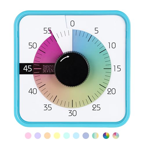 TWENTY5 SEVEN 7.5-Inch Visual Timer, Battery-Free 60-Minute Countdown Clock - color: Sky Blue/Colorful