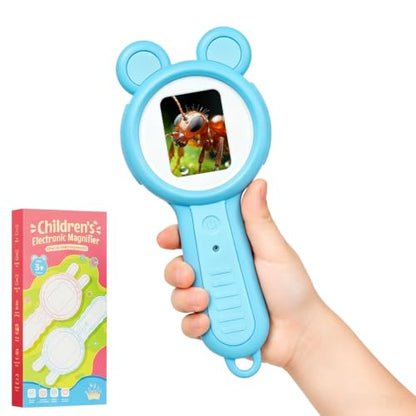 Kids Microscope Autofocus Magnifier STEM Gifts Toys for Ages 4-12 - color: Blue-panda ear