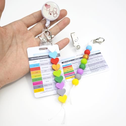 Order of Blood Draw Beads with Reference Card, Phlebotomist Badge Reel Visual Aid Tool Accessories, RN Badge Buddy, Phlebotomy Essentials, Nurse Supplies - color: Heart and Round Blood Draw Beads With White Card