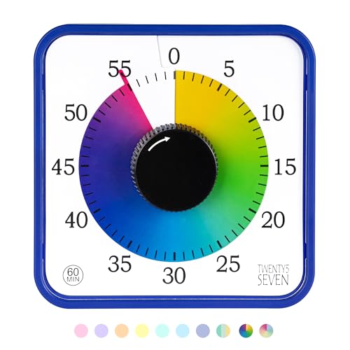 TWENTY5 SEVEN 7.5-Inch Visual Timer, Battery-Free 60-Minute Countdown Clock - color: Navy Blue/Colorful