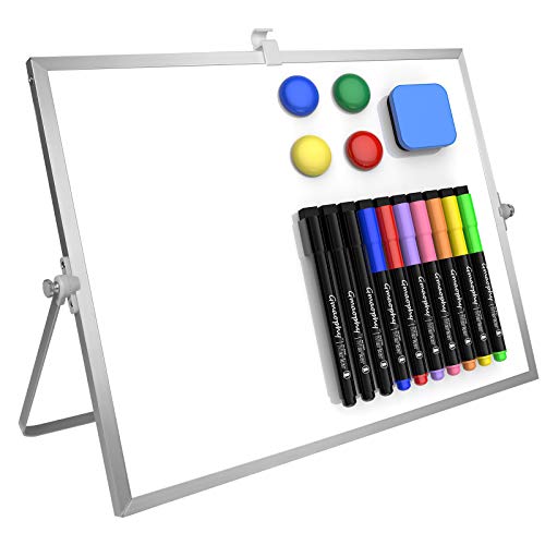 Dry Erase White Board with Stand, 16"x12" Double-Sided Magnetic Whiteboard - color: Silver