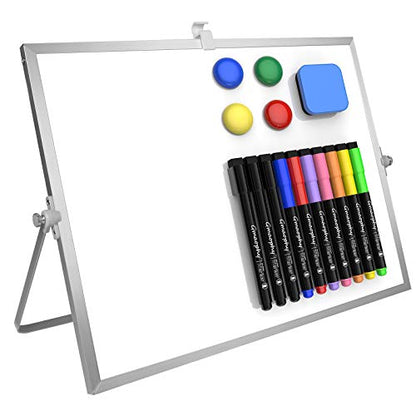 Dry Erase White Board with Stand, 16"x12" Double-Sided Magnetic Whiteboard - color: Silver
