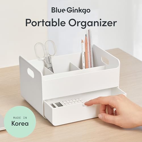 BLUE GINKGO Portable Desk Organizer, White, Made in Korea - color: WHITE, size: Portable