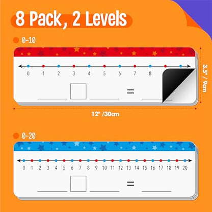 8 Packs Magnetic Number Line Boards, Dry Erase Writable and Erasable Math Board Addition & Subtraction White Board Magnets for Kids, Students, Classroom and Home (Each Measures 12” x 3.5”) - color: Stars（magnetic Boards）, size: 0-10/0-20 -8 Packs