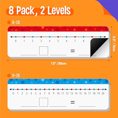 8 Packs Magnetic Number Line Boards, Dry Erase Writable and Erasable Math Board Addition & Subtraction White Board Magnets for Kids, Students, Classroom and Home (Each Measures 12” x 3.5”) - color: Stars（magnetic Boards）, size: 0-10/0-20 -8 Packs