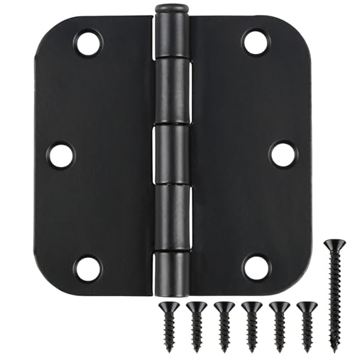 TDCHINGES 3 1/2" Matte Black Door Hinges 3.5 Inch Rounded Flat 12 Pack - color: Matte Black, size: 12 Pack-no squeak