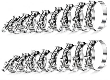 18 Pack 9 Size T Bolt Hose Clamps Assortment 1-3/16-3 Inch 34-91mm, Stainless Steel Heavy Duty Clamp Kit for Car Diesel Truck ATV Marine Turbo Intercooler Radiator - size: 18Pcs-9Size