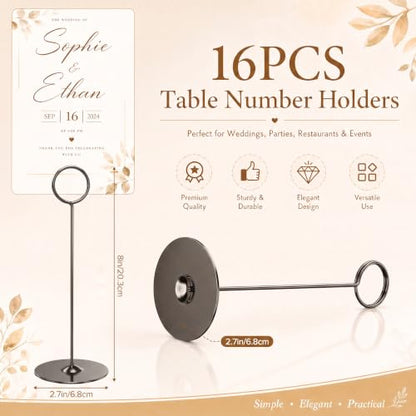 Urban Deco 16 Pieces Table Card Holder 8 inches Table Number Holders Place Steel Card Holders for Photos, Food Signs, Memo Notes, Weddings, Restaurants, Birthdays (Black) - color: Black