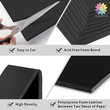 Mat Board Center 9x12 Black Foam Boards Pack of 5, 3/16" Thick - color: Black, size: 9x12