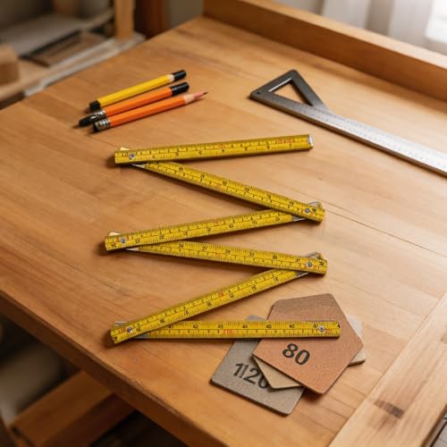 Folding Wooden Ruler 2 Pack, 6.6 FT, Foldable Yard Stick with US and Metric - color: Natural Wood+Yellow