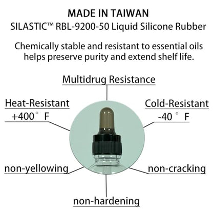 4-Pack 1 oz (30ml) Glass Dropper Tops for Essential Oil Bottles (18-415 Neck) - Round Tip, Made in Taiwan with SILASTIC™ RBL-9200-50 Silicone for Chemical Stability & Essential Oil Resistance - style: 1 oz (30ml) Round Tip
