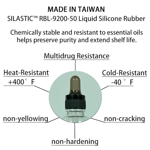 4-Pack 1/2 oz (15ml) Glass Dropper Top for Essential Oil Bottles (18-415 Neck) - Round Tip, Made in Taiwan with SILASTIC™ RBL-9200-50 Silicone for Chemical Stability & Essential Oil Resistance - style: 1/2 oz (15ml) Round Tip