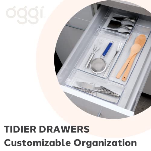 Oggi Set of 3 Clear Drawer Organizers - (1) 6x6.25, (1) 6.25x9.25, (1) 6.25x15.75 - Ideal for Organizing Kitchen Drawers, Office, Desk, Silverware, Kitchen Utensils, Cosmetics and Bathrooms - size: Set of 3
