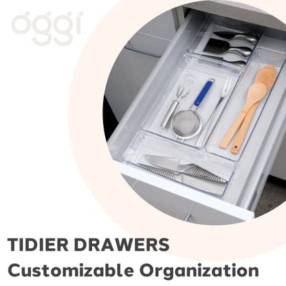 Oggi Set of 3 Clear Drawer Organizers - (1) 6x6.25, (1) 6.25x9.25, (1) 6.25x15.75 - Ideal for Organizing Kitchen Drawers, Office, Desk, Silverware, Kitchen Utensils, Cosmetics and Bathrooms - size: Set of 3