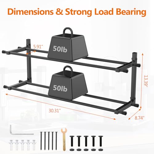 3D Printer Filament Storage Rack Wall Mount, Foldable Heavy Duty Metal Shelving with Adjustable Hole Spacing for TPU/ABS/Nylon Filament Rack, 3D Printer Accessories for Studios, Workshops 2 Pack