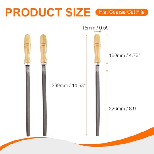 HARFINGTON 3pcs Triangle Coarse/Medium/Thin Cut File 10" Double Cut Teeth High Carbon Steel Hand Rasp File Wood Handle for Metal Wood Deburring Removing - size: 10"