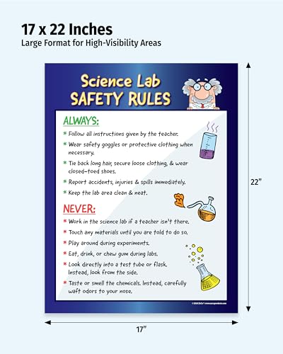 ZOCO – Science Lab Safety Rules Posters (10-Pack) – Chemistry Laboratory Safety Charts, Laminated 17 x 22 – for Middle & High School Science Classrooms - size: 10 Pack