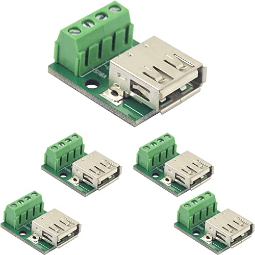 5pcs USB Type A Female to Terminal Screw Adapter Board USB A Breakout Board 4 Pin Output 3.81mm / 0.15" Pitch - color: USB A Female Breakout