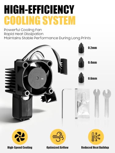 P1P P1S Hotend Complete Kit for Bambu Lab, Hardened Steel Nozzle Assembly Replacement with Ceramic Heater & Fan, 0.2mm 0.4mm 0.6mm Nozzles, High Temperature Hot End Upgrade for 3D Printer - color: Gray