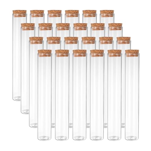PATIKIL 100ml Test Tubes, 24pcs 7.09x1.18 Glass Clear Flat Bottom Test Tube Containers with Cork Stopper for Bead Party Candy Bath Salt Storage Scientific Experiment Plant Propagation - size: 100ml