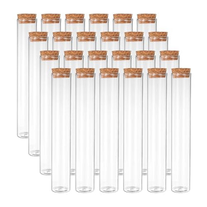 PATIKIL 100ml Test Tubes, 24pcs 7.09x1.18 Glass Clear Flat Bottom Test Tube Containers with Cork Stopper for Bead Party Candy Bath Salt Storage Scientific Experiment Plant Propagation - size: 100ml