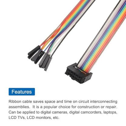 MECCANIXITY 2 Pcs IDC Rainbow Wire Flat Ribbon Cable FC-Female to 10P 19.6 Inch Length 2.54mm Pitch Breadboard Jumper Wires for Electronic Projects - size: 19.6 Inch, style: 10 Pin
