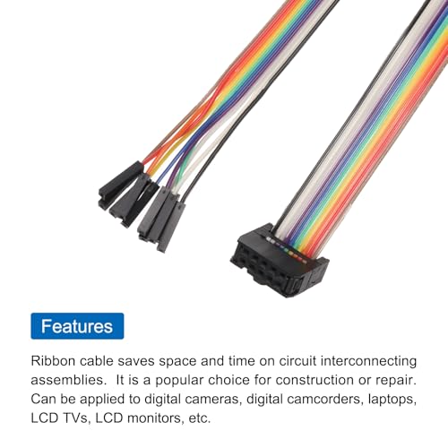 MECCANIXITY 2 Pcs IDC Rainbow Wire Flat Ribbon Cable FC-Female to 10P 11.8 Inch Length 2.54mm Pitch Breadboard Jumper Wires for Electronic Projects - size: 11.8 Inch, style: 10 Pin