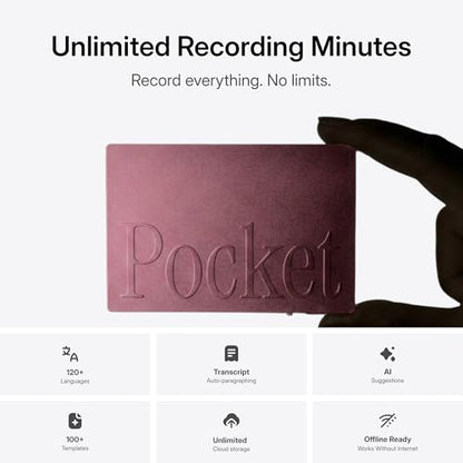 Pocket AI Voice Recorder, Auto Transcription, AI Note Taker, Baby Pink - color: Baby Pink
