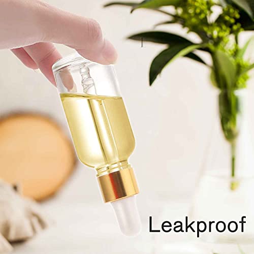 PrettyCare Glass Eye Dropper Bottle 2oz (60ml), 24 Pcs Clear Empty Thick Bottles Bulk with Leakproof Golden Caps - With Labels & Funnels for for Storage, Travel,Essential Oils, DIY Serums, Tincture - color: 2oz Clear, style: 24 Pack