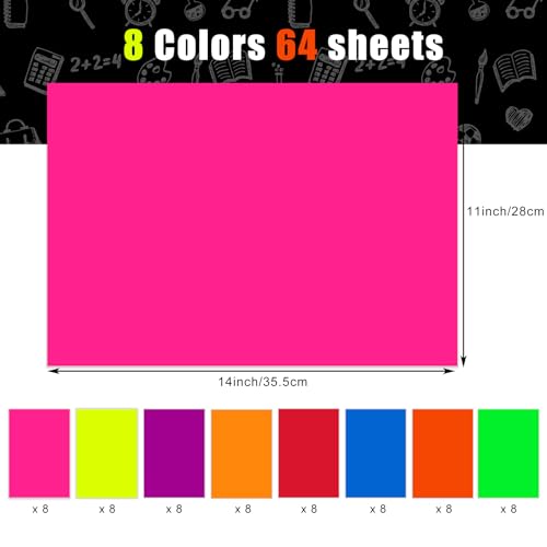 Poster Board 11 x 14 Inches, 64 Sheets Neon Paper 8 Color Fluorescent Paper Bright Cardstock 250 GSM/90 lb for Craft Project Presentation Drawing Graphic Display - color: Neon