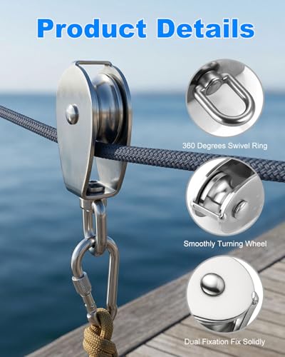 Rocaris 2 Pack M50 Single Pulley Snatch Block, 304 Stainless Steel - size: 2*M50 Single
