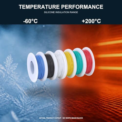TUOFENG 28 AWG Silicone Hookup Wire, 6 Colors, 43 ft Each, Tinned Copper - size: 28 AWG Stranded 6 Colors 43 ft