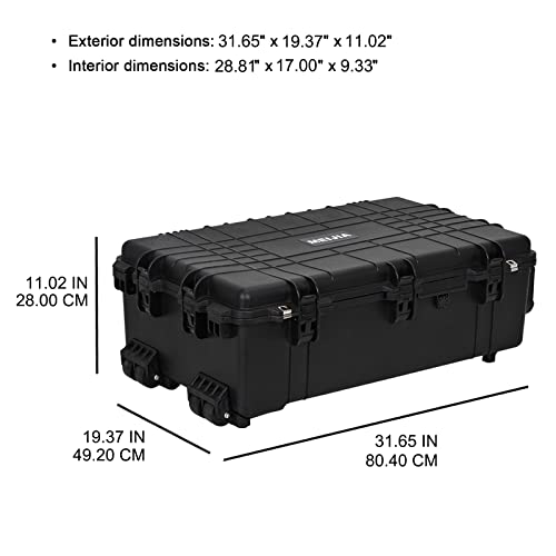 MEIJIA Rolling Waterproof Hard Protective Case, Hard Camera Case with Retractable Pull Handle and Wheels,Customizable Fit Foam Inserted, Black, Elegant Black,31.65x19.37inchx11.02inches - size: 31.65x19.37inchx11.02inches