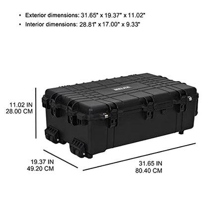MEIJIA Rolling Waterproof Hard Protective Case, Hard Camera Case with Retractable Pull Handle and Wheels,Customizable Fit Foam Inserted, Black, Elegant Black,31.65x19.37inchx11.02inches - size: 31.65x19.37inchx11.02inches
