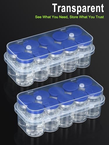 2 Pack Peptide Case for Fridge 10-Slot, 5ml Vial Storage Case for Refrigerator, Insulin Cooler Travel Case TSA Approved, 5ml Peptide Vial Storage Holder for Insulin, GLP-1, Peptides -DawnBox- Clear.