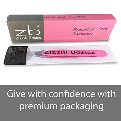 Tweezers – Surgical Grade Stainless Steel - Slant Tip for Expert Eyebrow Shaping and Facial Hair Removal – with Protective Pouch (Bubblegum Pink) - color: Bubblegum Pink
