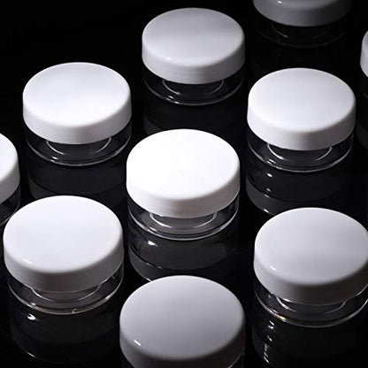 100 Count Mini Makeup Sample Containers with Lids 10g Plastic Cosmetic Containers Refillable Traveling Jars for Skin Care Products - White - color: White, size: 10g (100 Count)