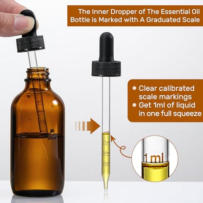4 oz Dark Amber Glass Dropper Bottles with Measured Dropper, 4 Pack- 120ml Thick Tincture Bottle with Measurement Eye Droppers, Leakproof Essential Oils Bottle for Health, Personal Care & Beauty - color: Amber