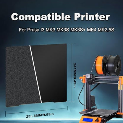 254x241mm Black Build Plate for Prusa i3 MK3S/MK4/MK2/MK3/MK3S/MK4S/MK3S+/ MK2.5S, Double Sided Textured PEI+Smooth PEI Flexible Spring Steel Platform Heated Printing Bed for 3D Printer - size: 254x241mm