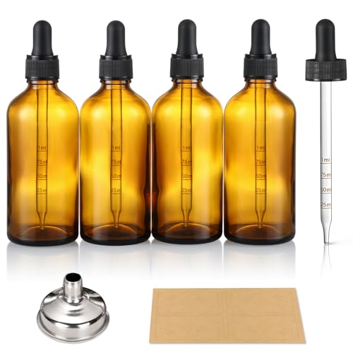 4 oz Dark Amber Glass Dropper Bottles with Measured Dropper, 4 Pack- 120ml Thick Tincture Bottle with Measurement Eye Droppers, Leakproof Essential Oils Bottle for Health, Personal Care & Beauty - color: Amber