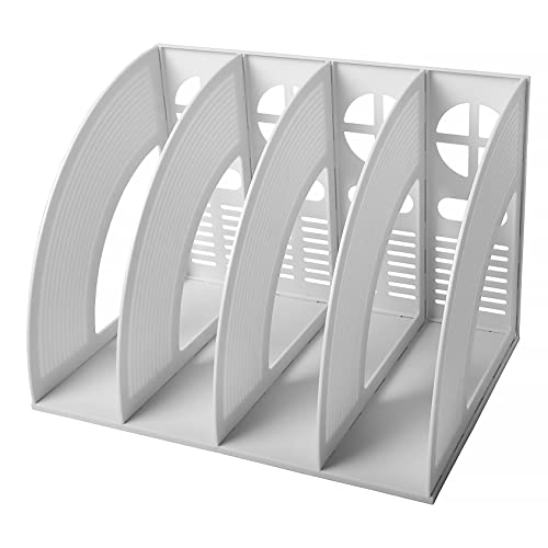Marte Vanci Magazine File Holder Desktop Book Organizer Plastic Storage Sturdy Vertical 4 Section Folder (Light Gray) - color: Light Gray 4 Section