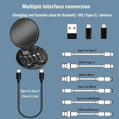 ZALUJMUS Multifunctional Data Cable Storage Box Adaptor for USB-C and Micro-USB Devices Universal Data Transfer Cable (Black) - color: Black