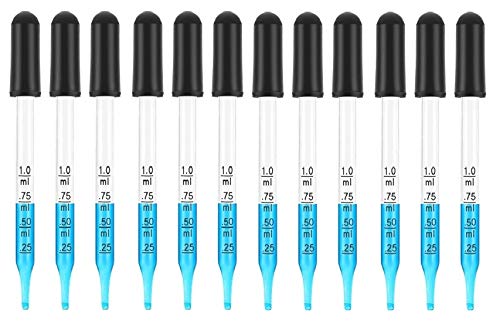 Pack of 12 Graduated 1ml, Glass Dropper with Black Suction Bulb, Medicine Eye Droppers 4" Straight Tip Calibrated for Essential Oils, Science Laboratory Medicine Art Liquid Plant Nutrients