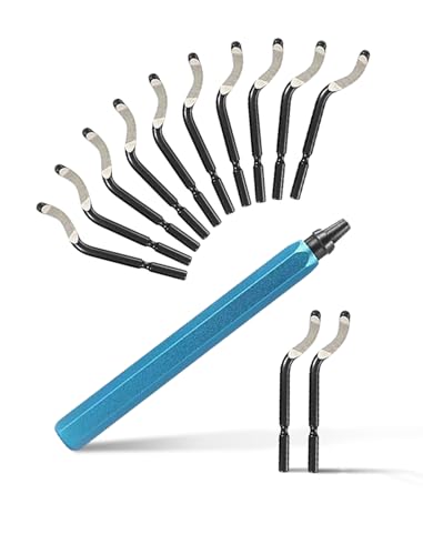 Deburring Tool,12 HSS Rotary Blades for 3D Printing, Resin, Metal, Ideal Tubing and 3D Printing Deburring, a Handle (Blue) - color: BLUE