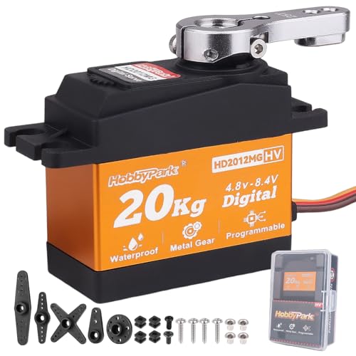 HobbyPark Waterproof Servo 20KG Servo Motor High Torque RC Servo Metal Gear Digital Servo with 25T Servo Horn for 1/10 1/12 RC Car Robot DIY Control Angle 180°, 0.09sec