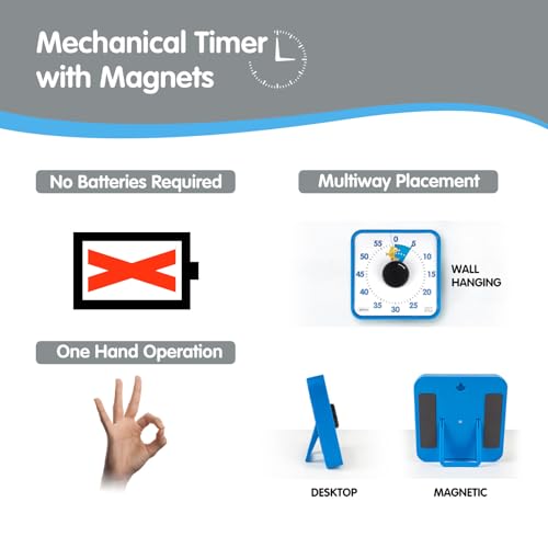 TWENTY5 SEVEN 7.5-Inch Visual Timer, Battery-Free 60-Minute Countdown Clock - color: Hungry Blue Fish