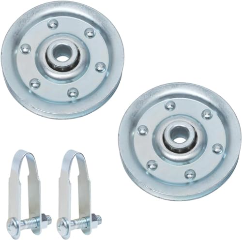 Garage Door 4" Pulley Kits, 1/8" Bore - 400LB Load, with Heavy Duty Sheave Pulley, Clevis Fork, Bolts and Nuts | Extension Spring Pulley Replacement (2-Pack) - size: Pack of 2
