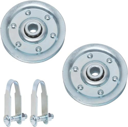 Garage Door 4" Pulley Kits, 1/8" Bore - 400LB Load, with Heavy Duty Sheave Pulley, Clevis Fork, Bolts and Nuts | Extension Spring Pulley Replacement (2-Pack) - size: Pack of 2